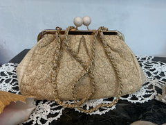 Borsa Clutch elegante in stile retro,in iuta e lino grezzo