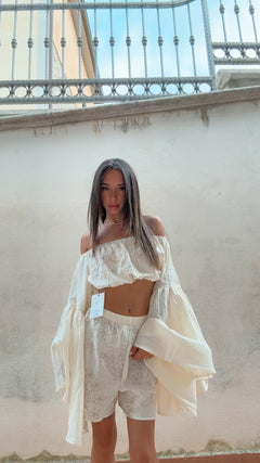 coordinato in lino,con ricami a mano-S/M