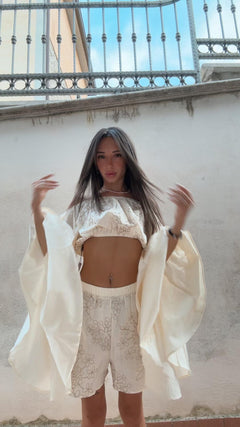 coordinato in lino,con ricami a mano-S/M