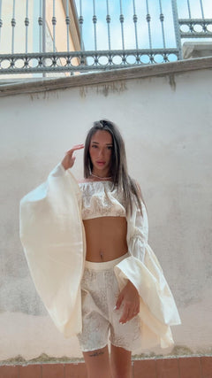 coordinato in lino,con ricami a mano-S/M