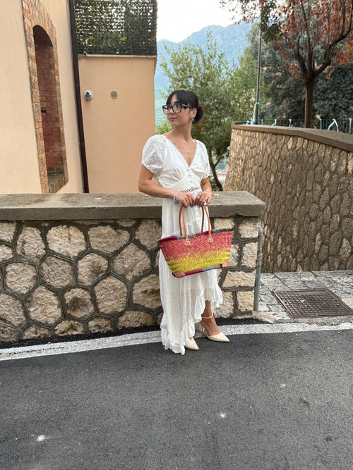 Abito Francesca,cotone traforato in pizzo sangallo-S/M