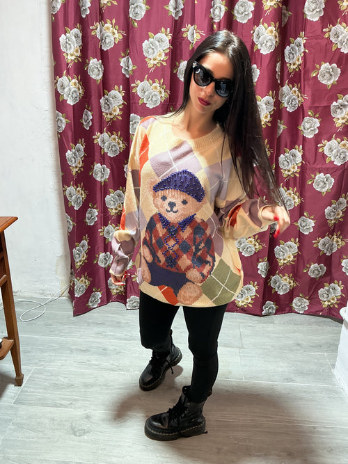 Maglioncino Bear misto lana con glitter