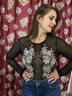 Body retato con perle e strass