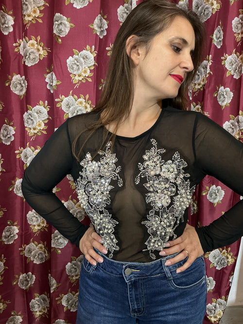 Body retato con strass