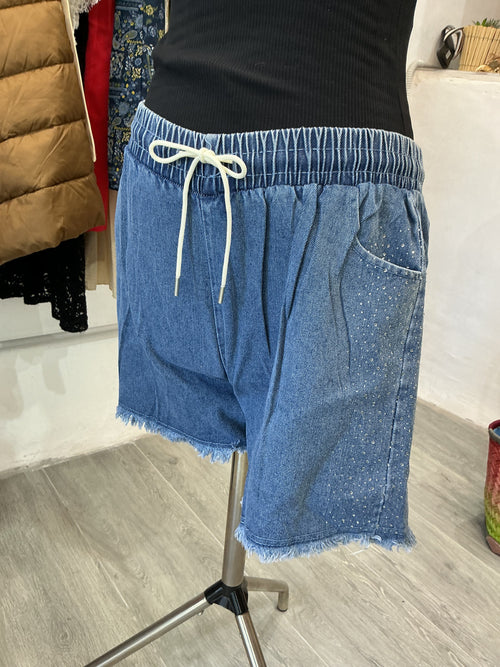 Pantaloncino in denim e strass