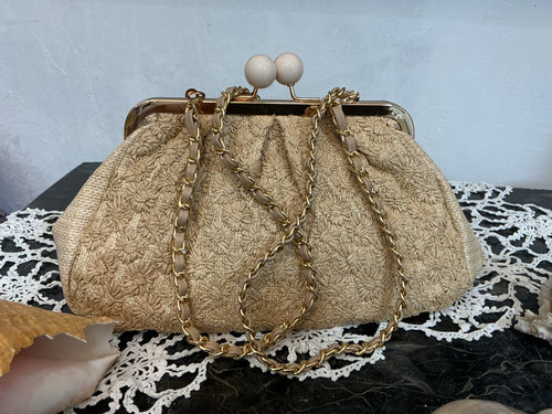 Borsa Clutch elegante in stile retro,in iuta e lino grezzo