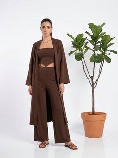 Set Coordinato 3 pezzi Glamur: Spolverino Lungo,Corpetto e Pantalone Fluido
