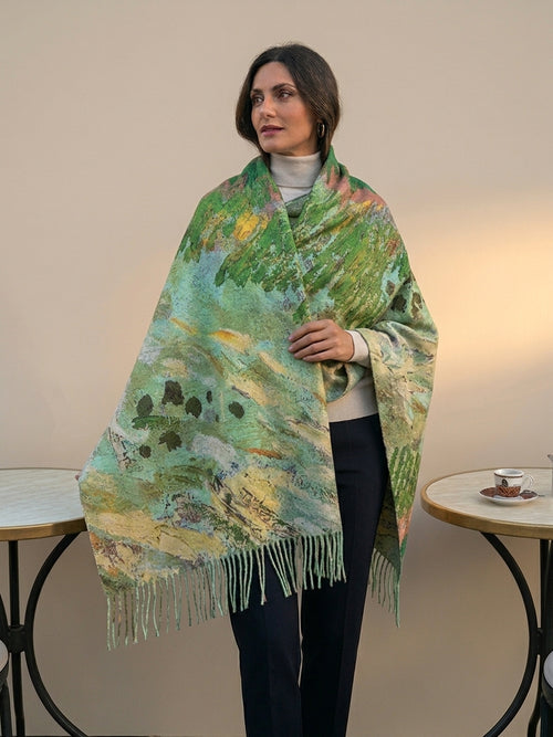Scialle Stola Elegante con stampa artistica e frange
